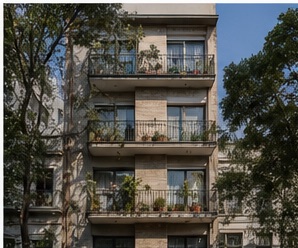 Illustrative generated exterior for a multi-unit-sized footprint profile in Mexico City
